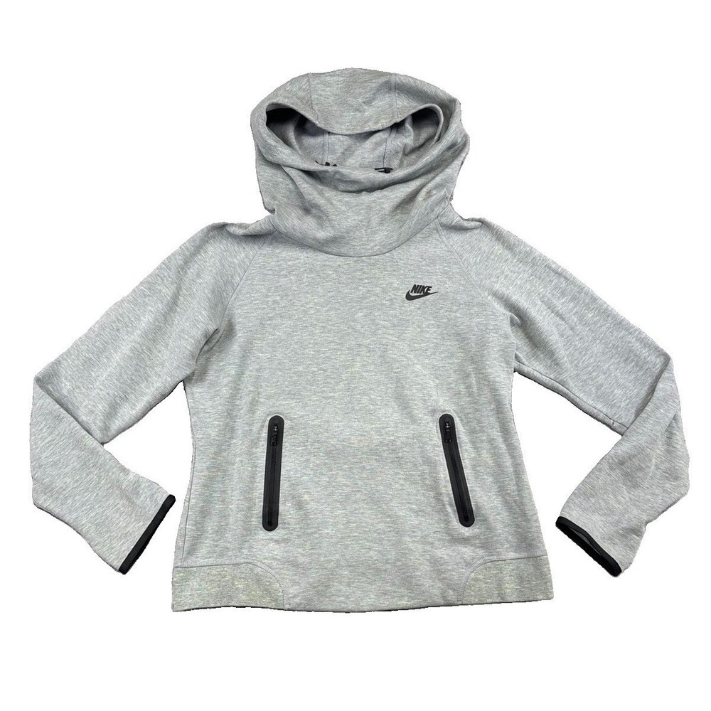 Nike Tech Fleece Funnel Neck Hoodie Grey Volt Womens Large See Pic Sporty Preppy